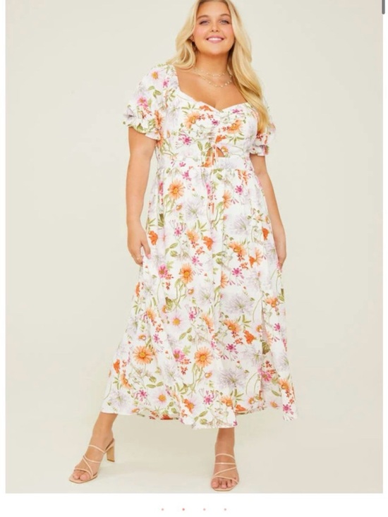 ARULA Dresses & Skirts - ARULA Meadow Floral Puff-Sleeve Maxi Dress in White with Multicolor Blooms